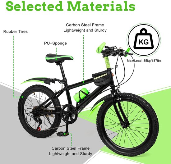 Aafinity Mountainbike - Fiets - BMX - Fiets 20inch / 51 cm - Lichtgroen met zwart - Makkelijk in elkaar te zetten - Handrem - 7 versnellingen van Merkloos — afbeelding 3