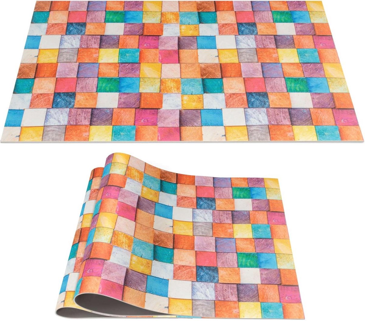 Afwasbare PVC placemats - Antislip, Hittebestendig, 30 x 45 cm, Set van 2, Kleurrijk Mozaïek
