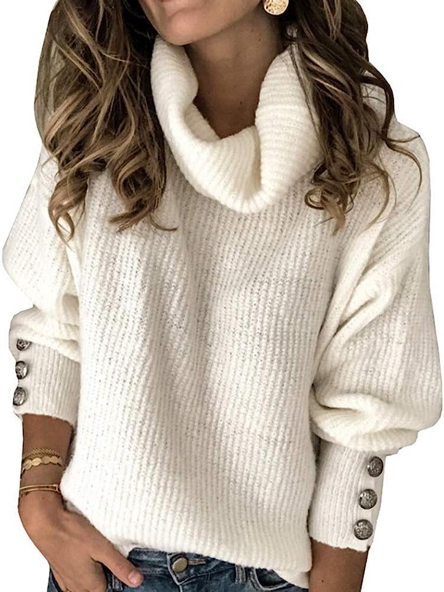 Dames Coltrui Gebreid Oversized Trui met Knopen Casual Warm Winter Bovenkleding