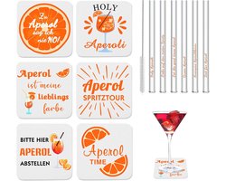 Aperol Spritz Cadeau Set - 12 Delen inclusief Rietjes, Glas en Onderzetters