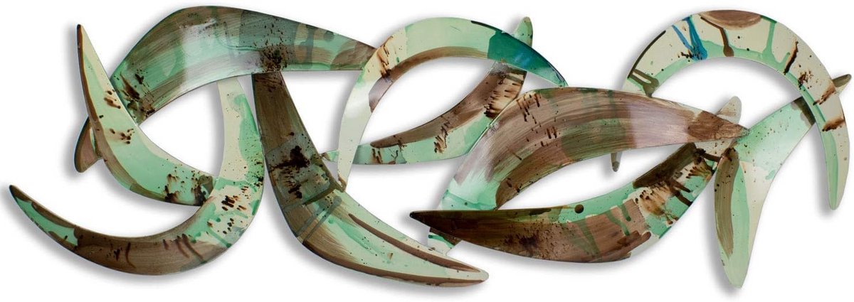 Moderne Metalen Wanddecoratie Boomerang 150x40cm Handgemaakt Groen voor Woonkamer Kantoor
