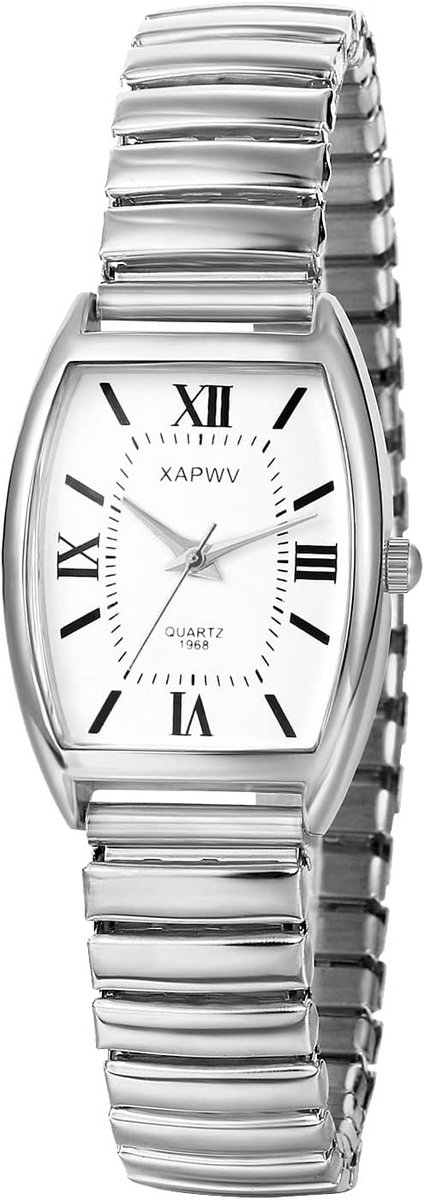 Dameshorloge Ultra Dun met Elastische Band - Gouden-Zilver Vierkant Romeinse Cijfers