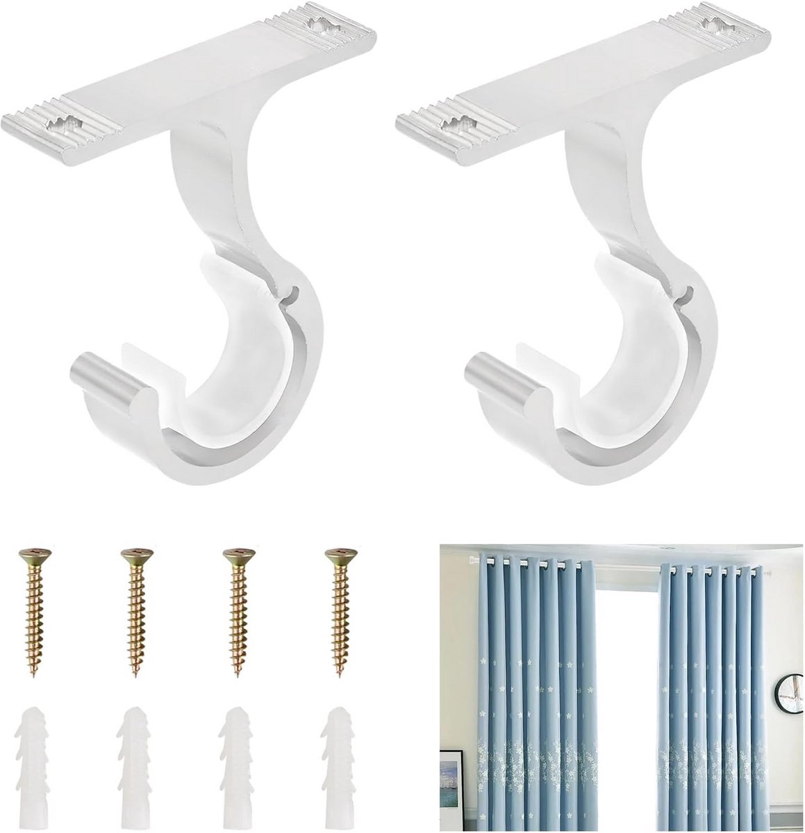Gordijnstanghouders Set van 2 - Verstelbare Aluminium Plafondsteun voor Gordijnen 20-28mm