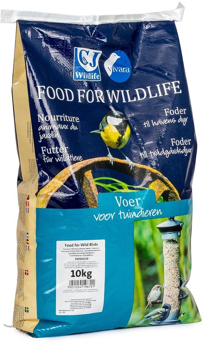 CJ Wildlife 10kg Zonnebloemkernen voor Vogels - Zonnepitten voor Vogels - Vogelvoer zonder Schillen - Rijk aan Olie & Energie - Tuinvogelvoer voor Voedertafel of Voedersilo - Niet Kiembaar