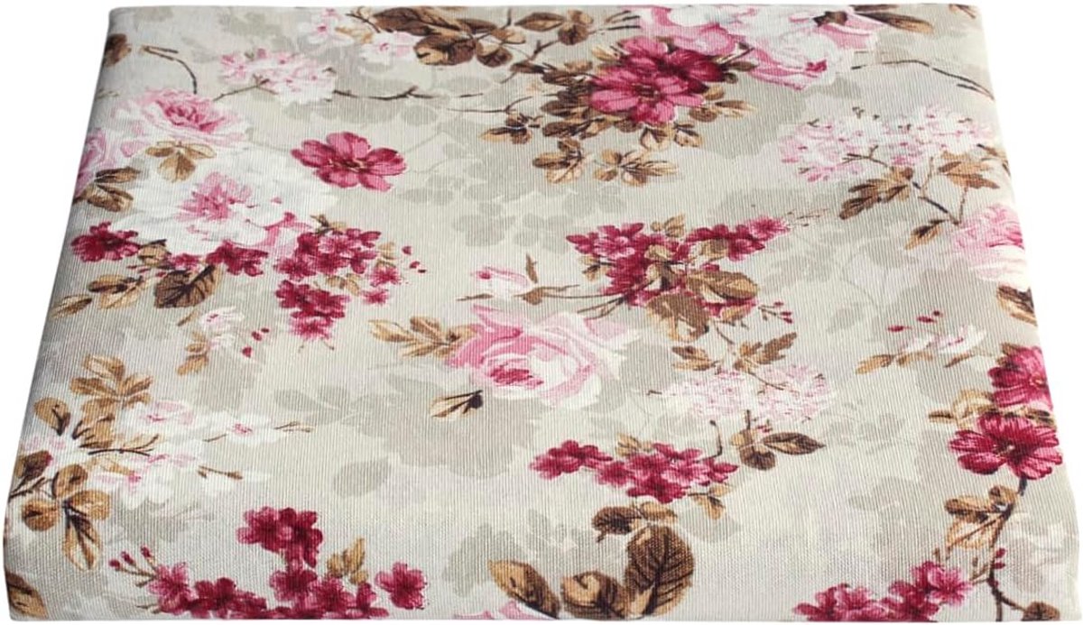 Katoenen Foulard Sprei met Bloemenprint - Beige Roze - 160 x 270 cm
