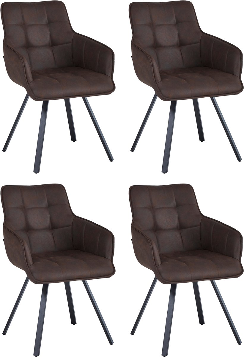 Colenis® - Taha Eetkamerstoel - Set Van 4 - Bruin - Microfiber Stof - Met armleuning - Draaistoel - 180°