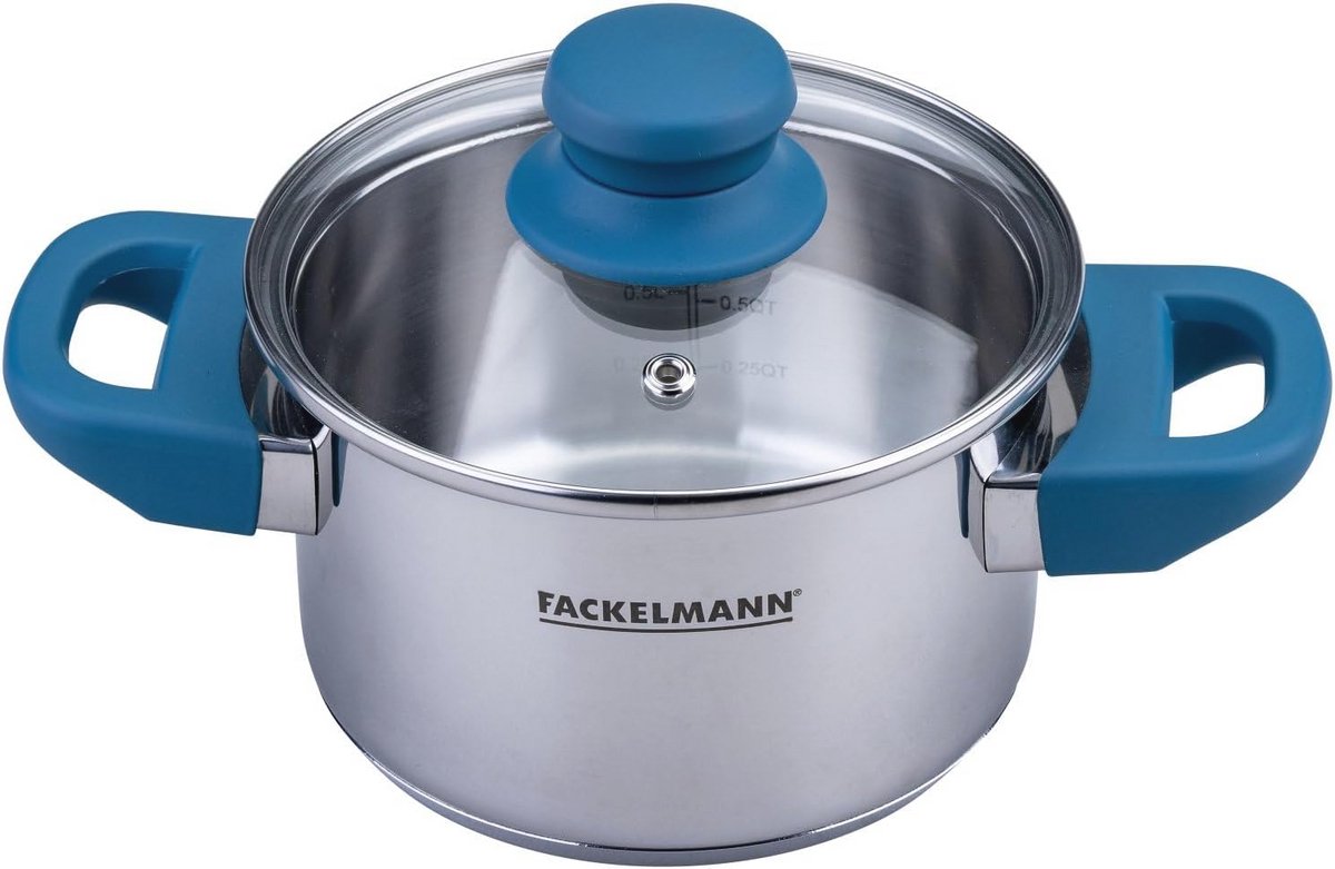 Kookpan Ø 14 cm van roestvrij staal met glazen deksel en energiebesparende bodem