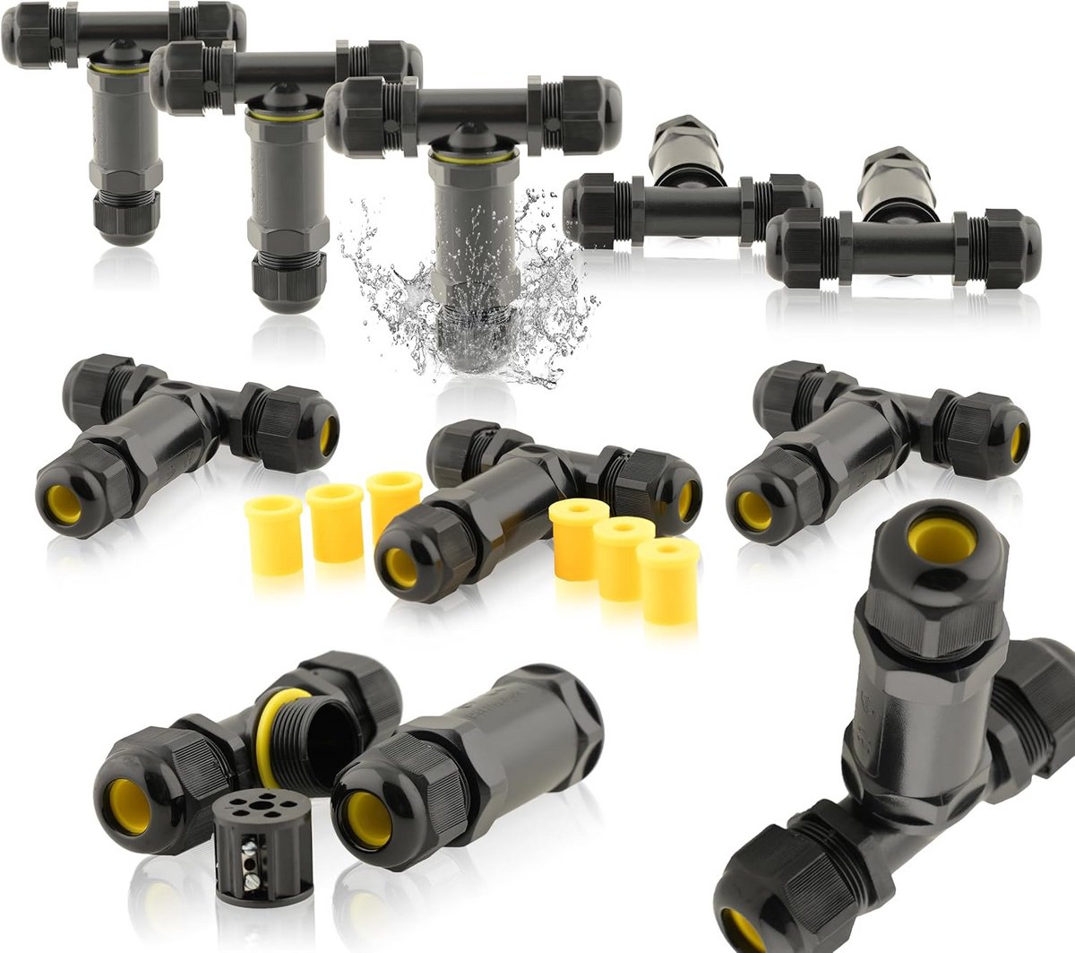 Waterdichte kabelconnectoren - 10 stuks, IP68, 24A, 450V AC, T-stuk voor tuin- en buitengebruik