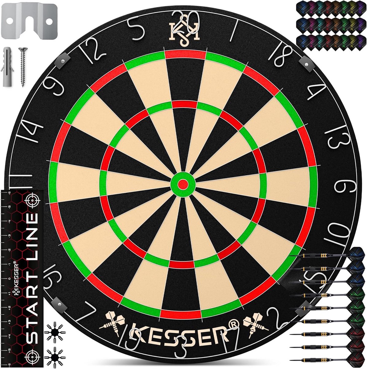 Professioneel dartbord met 9 dartpijlen en accessoires - Complete dartsset voor thuis of wedstrijden