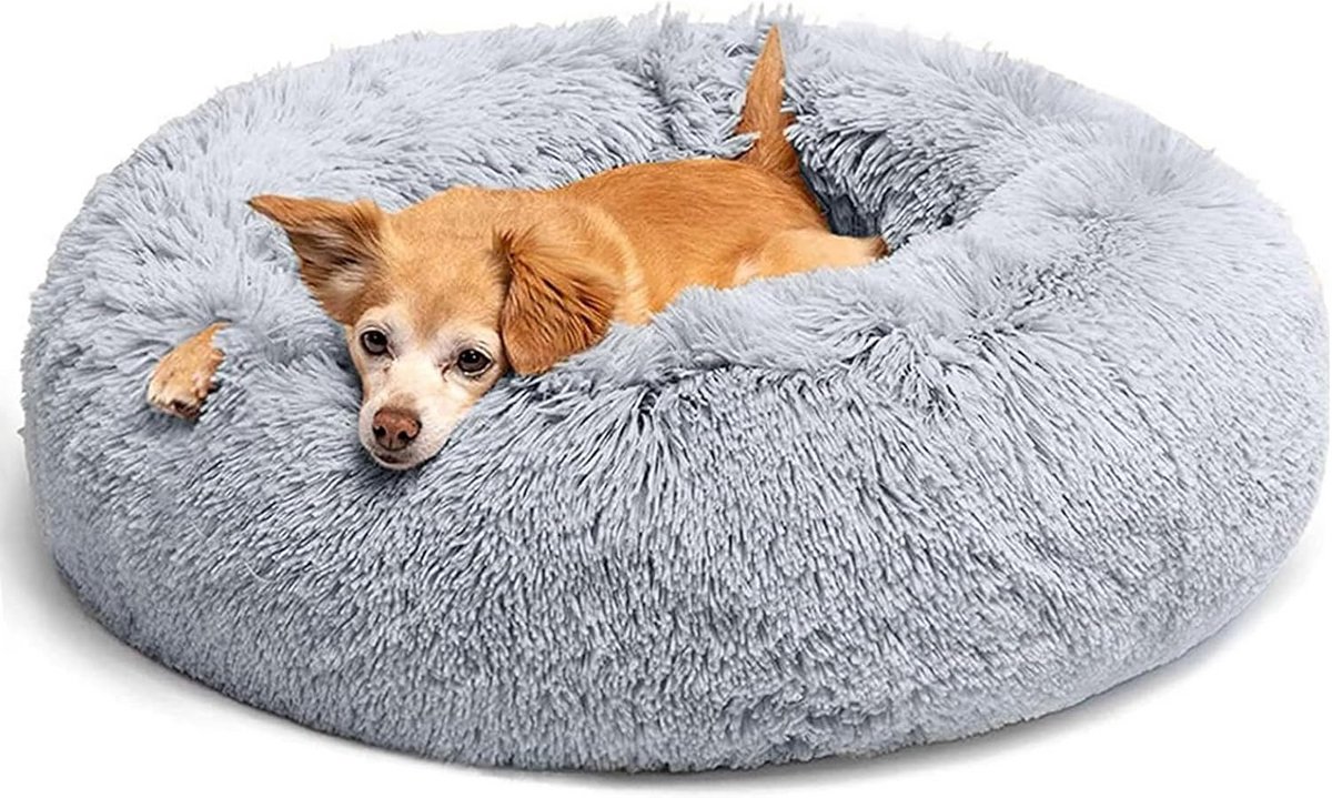 Rond Fluffy Hondenbed - Donut Huisdierbed, Wasbaar, Antislip, 60 cm, Lichtgrijs