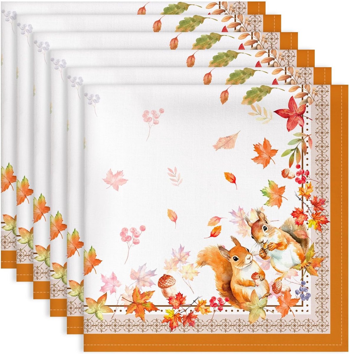 Katoenen Servetten Set van 6 met Natuurthema - Wasbare Diner Servetten 45,7 cm x 45,7 cm