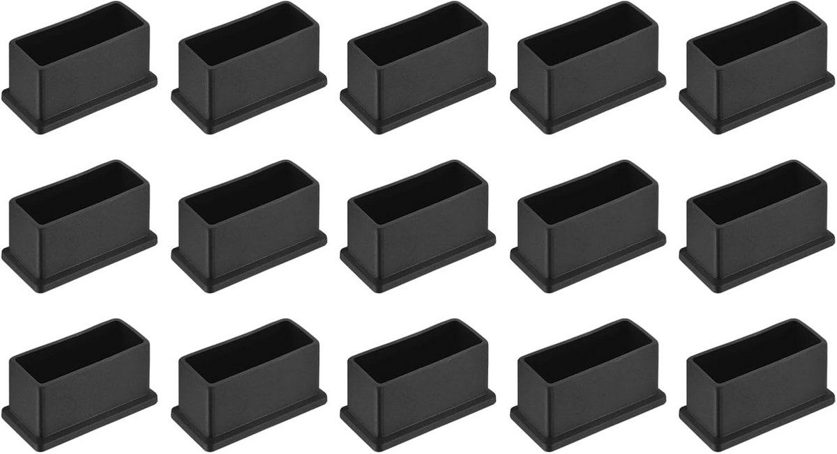 15x Zwarte Vierkante Stoelpootdoppen PVC Antislip voor Bescherming Houten Vloeren