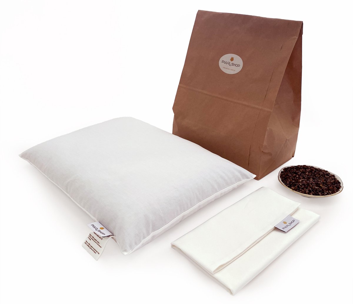 FLOWPILLOW - Boekweit Kinderkussen + Kussensloop Satijn + Navulling Boekweitdoppen - Hoofd