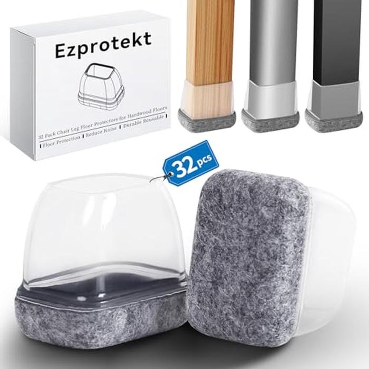 Vloerbeschermers voor Stoelpoten - 32 Stuks Geschikt voor 1,9 - 2,5 cm Meubelpads