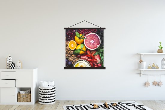 Porte-affiche avec affiche - Affiche scolaire - Légumes - Fruits - Couleurs - 90x90 cm - Lattes noires