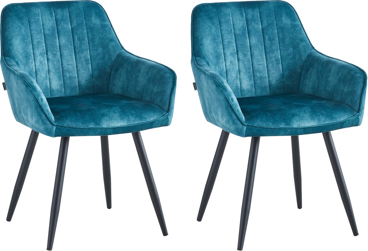 Colenis® - Ozzy Eetkamerstoel - Set Van 2 - Petrol - Adoré Velvet - Industrieel - Met armleuning