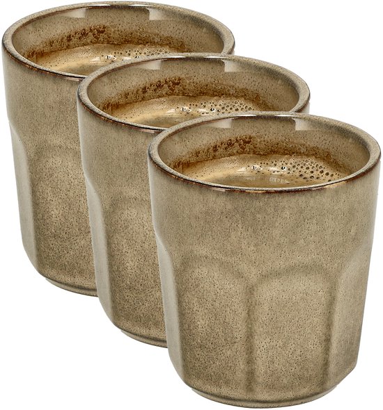 Tasses à café Set de 3 – Gobelets Glaçure Beige 200ml Sans Anse – Tasses à Espresso en Céramique et Gobelets Cappuccino – Tasses à Café en Poterie – Pour Café, Thee et Restauration