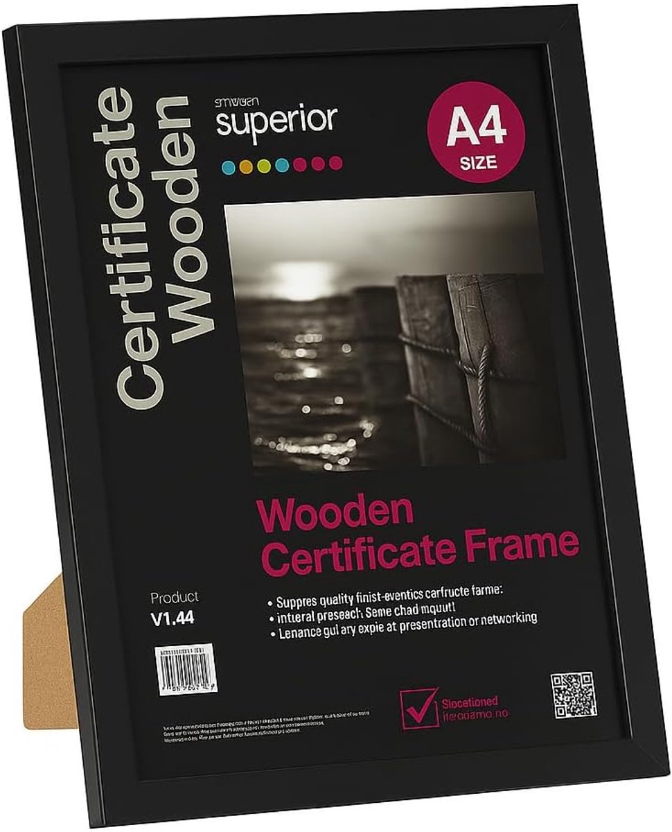 Famanu Houten fotolijst A4 in zwart met veiligheidsglas, wandmontage of zelfstaand, perfect voor het tentoonstellen van certificaten of mooie herinneringen in huis