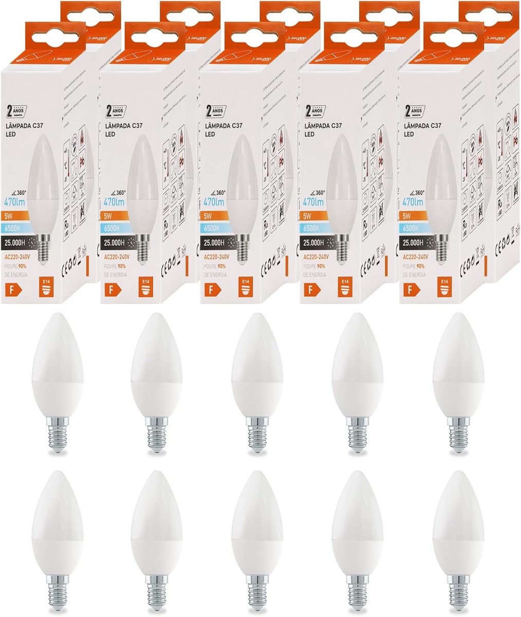 10x E14 LED Kaarslamp 5W Koud Wit Gloeilamp 40W Vervanger 470 Lumen