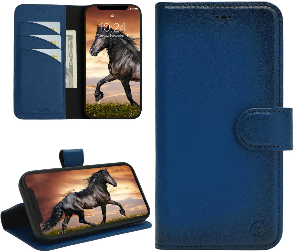 Pulledro geschikt voor iPhone 13 lederen BookCase hoesje - Midnight Blue