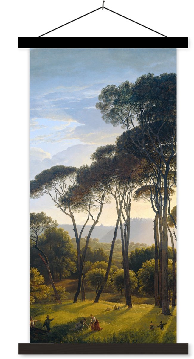 Posterhanger incl. Poster 90x180 cm - Schoolplaat - Italiaans landschap met parasoldennen