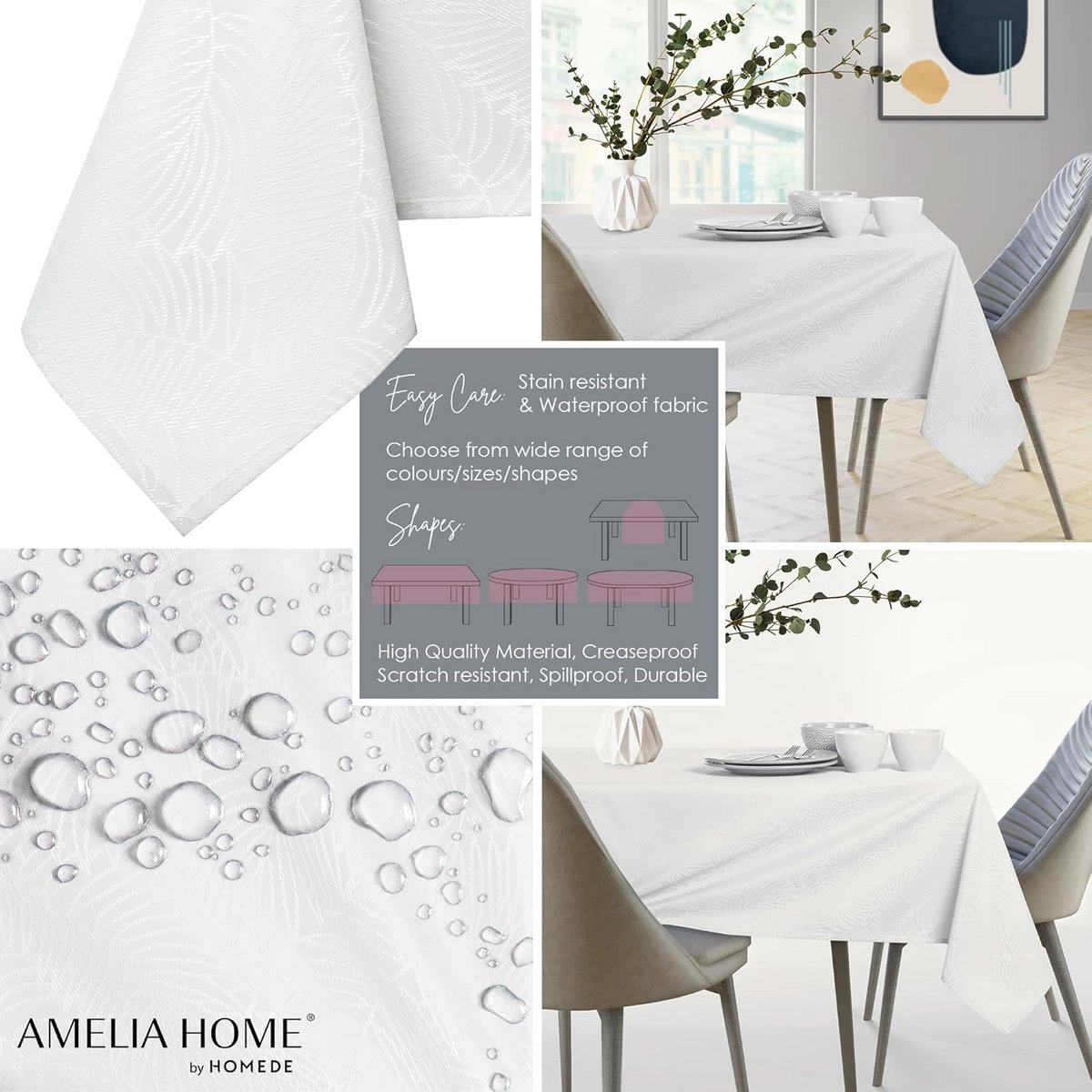 Waterafstotend Tafelkleed Linnenlook Wit 120x180 cm - Lotus Effect voor Rechte Tafels