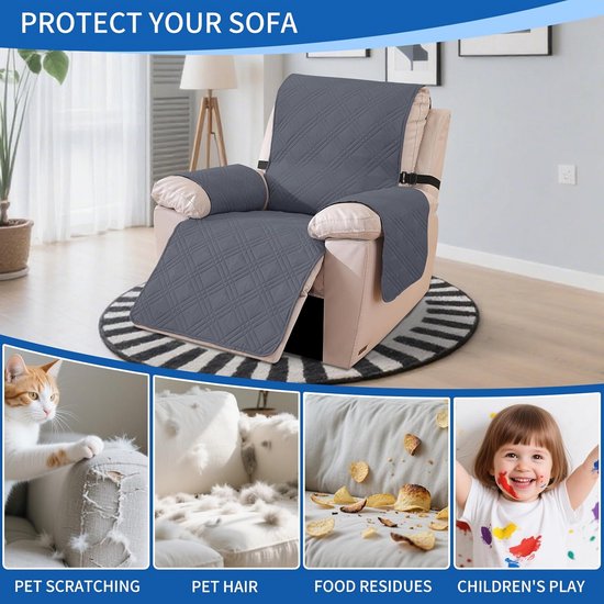 Omkeerbare Relaxstoelhoes Universele Beschermhoes voor Fauteuil Krasbestendig Grijs — afbeelding 5