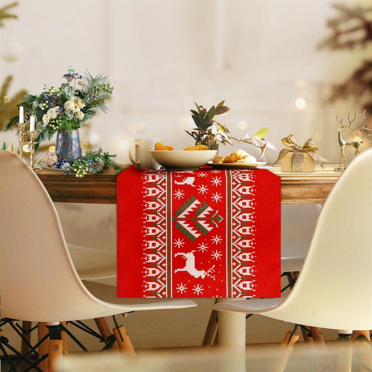Luxe Kerst Tafelloper Linnen - 183x33 cm Winterdecoratie voor Binnen en Buiten