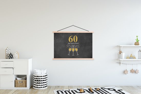 Porte-affiche avec affiche - Affiche scolaire - Mariage - 60 ans de mariage - Citations - Anniversaire - Proverbes - 120x80 cm - Lattes vierges