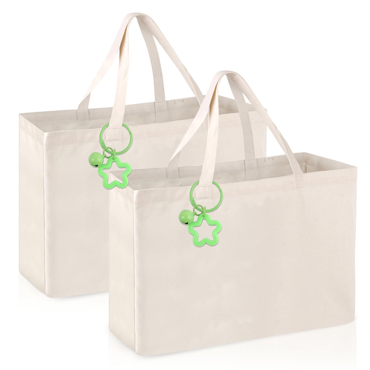IMPERATORIS® Boodschappentas - Opvouwbare Tas - Herbruikbare Tasjes - Eco Shopper - Katoenen - Sterk en Lichtgewicht - 2 Stuks - beige - Sleutelhangers met 2 sterren