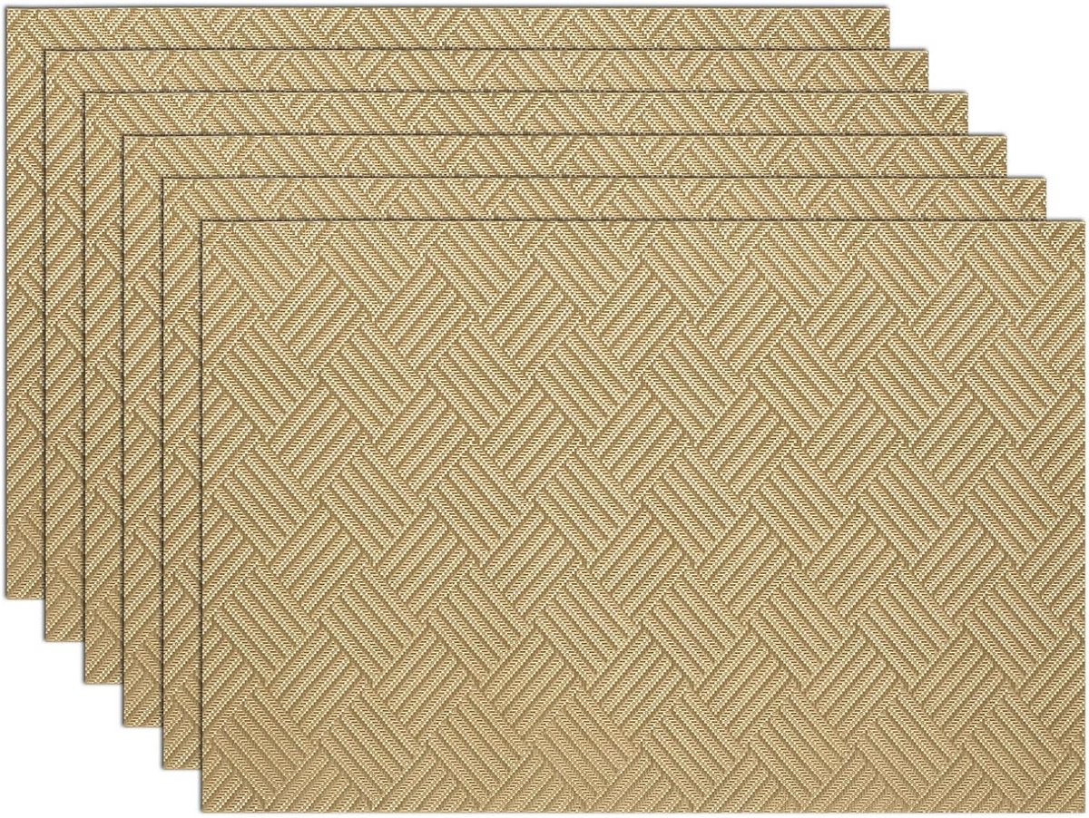 Set van 6 Rechthoekige Tafelmatten met Goud Patroon, Wasbaar en Antislip