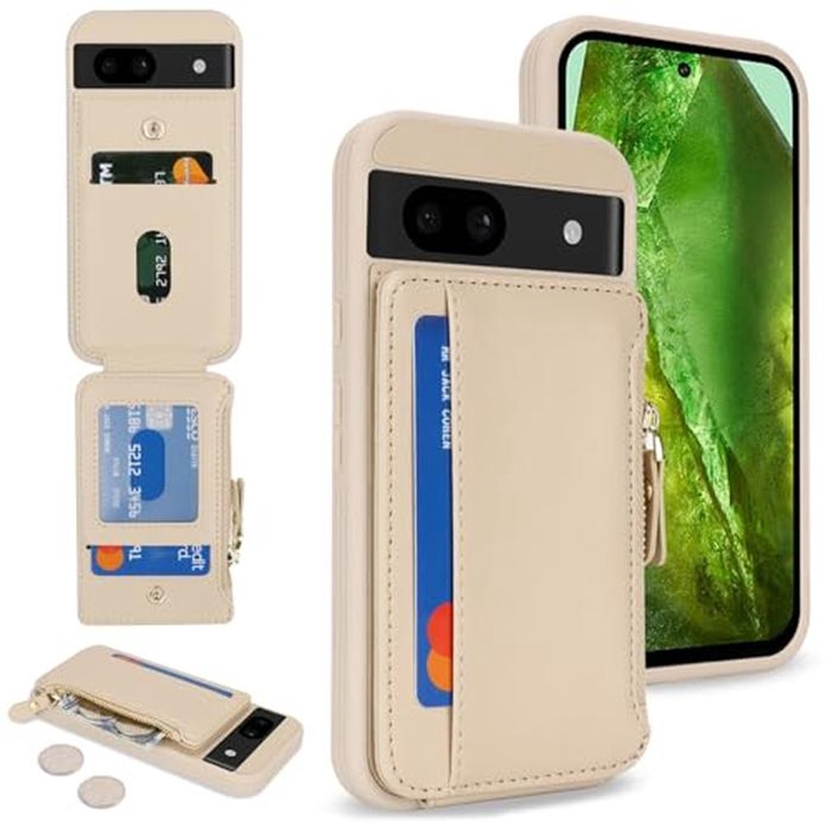 Telefoonhoesje voor Google Pixel 8a met Creditcardhouder en Rits - Apricot