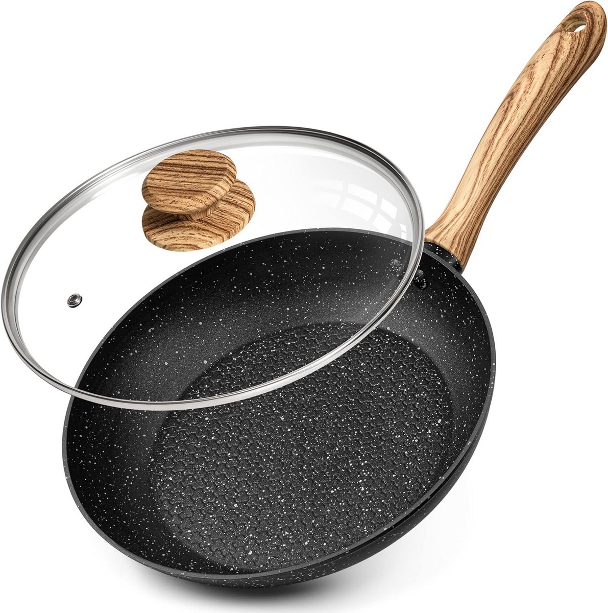 Niet Stick Koekenpan 20cm met Deksel - Honingraat Ontwerp & Graniet Coating