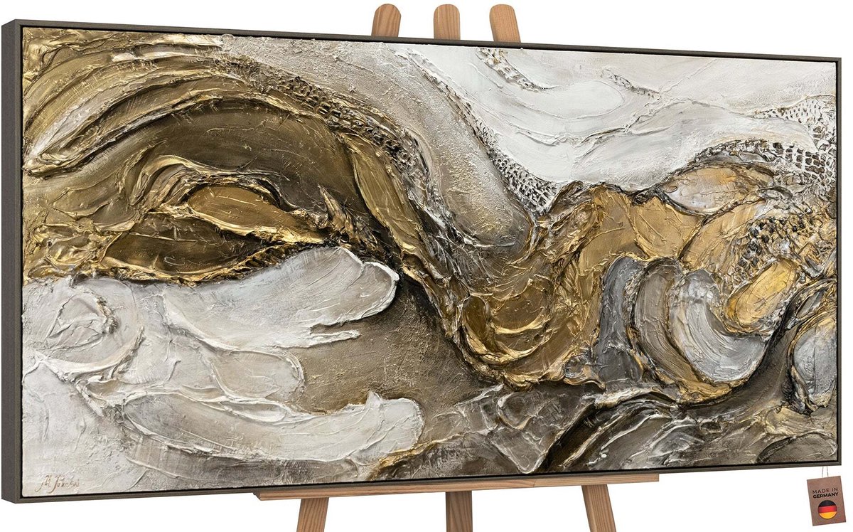 YS Canvas schilderij groot handgeschilderd abstract expressief kleurrijk – YS-Art Gallery – Uitbundige wanddecoratie voor woonkamer – Modern schilderij voor hal en kantoor Grey