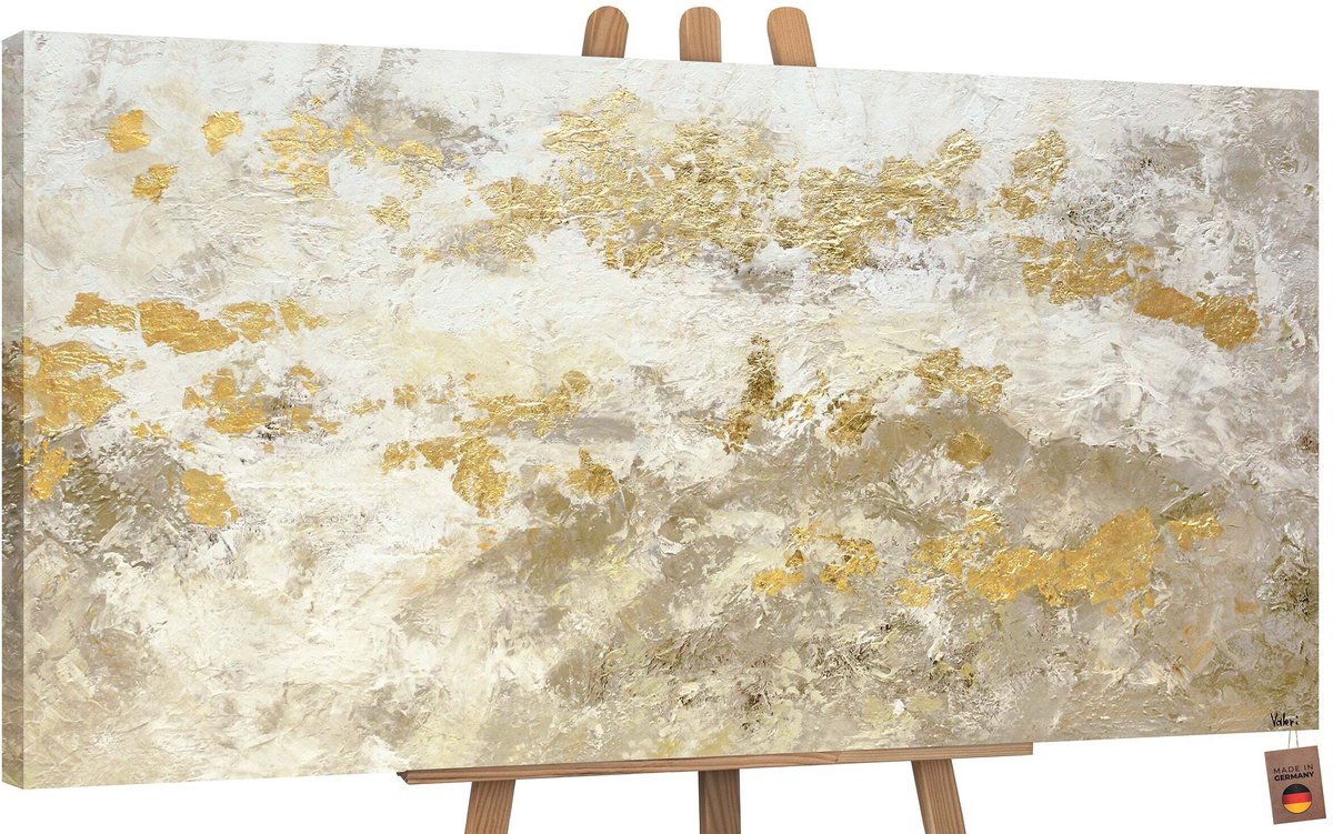 YS Schilderij Canvas schilderij groot handgeschilderd goudglans abstract met goudaccenten Ð YS-Art Gallery Ð Luxe wanddecoratie voor woonkamer Ð Modern schilderij voor slaapkamer en kantoor Without Floater Frame 100x50