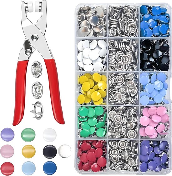 Foto: 200 sets push button fastening kits inclusief male en female snap closure solid en hollow claw clips metaal pliers en opbergdoos voor kleding tassen diy crafts push button