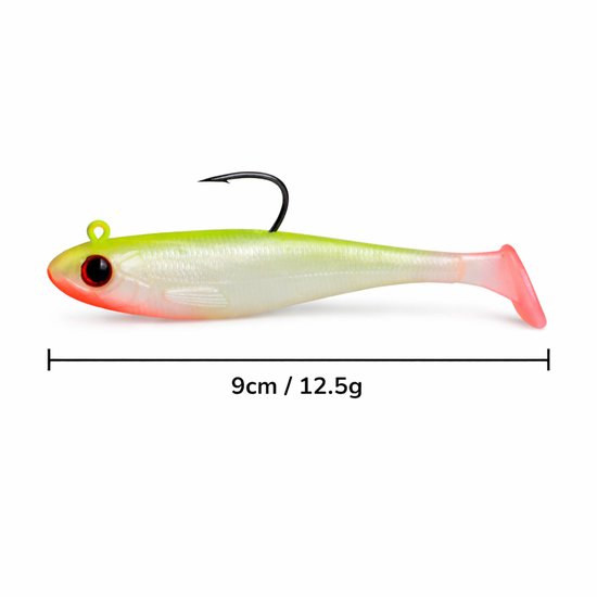 S&D | Set Softbait Jig / Shad – 5 pièces – 9 cm / 12,5 g – Tête plombée avec hameçon – Leurres Leurres des carnassiers Sandre, Brochet et Perche