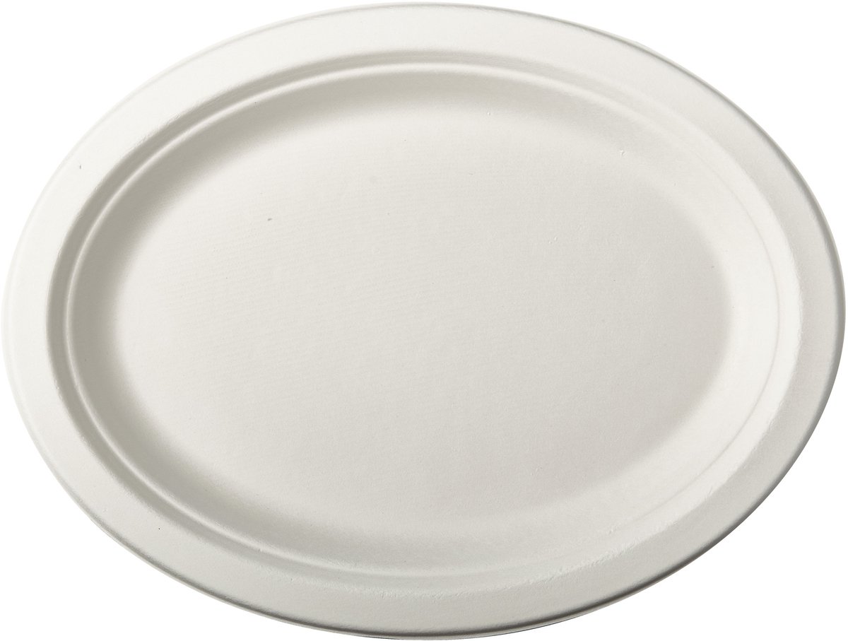 36x Witte suikerriet schaal 26x20 cm biologisch afbreekbaar - Ronde wegwerp schalen - Pure tableware - Duurzame materialen - Milieuvriendelijke wegwerpservies borden - Ecologisch verantwoord