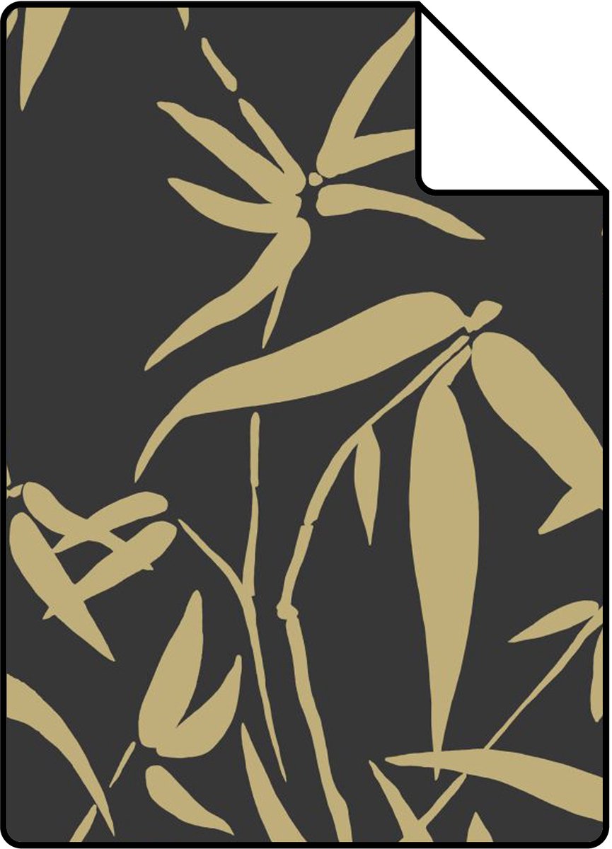 Proefstaal Origin Wallcoverings behang bamboe bladeren zwart en goud - 26.5 x 21 cm - 347740-S