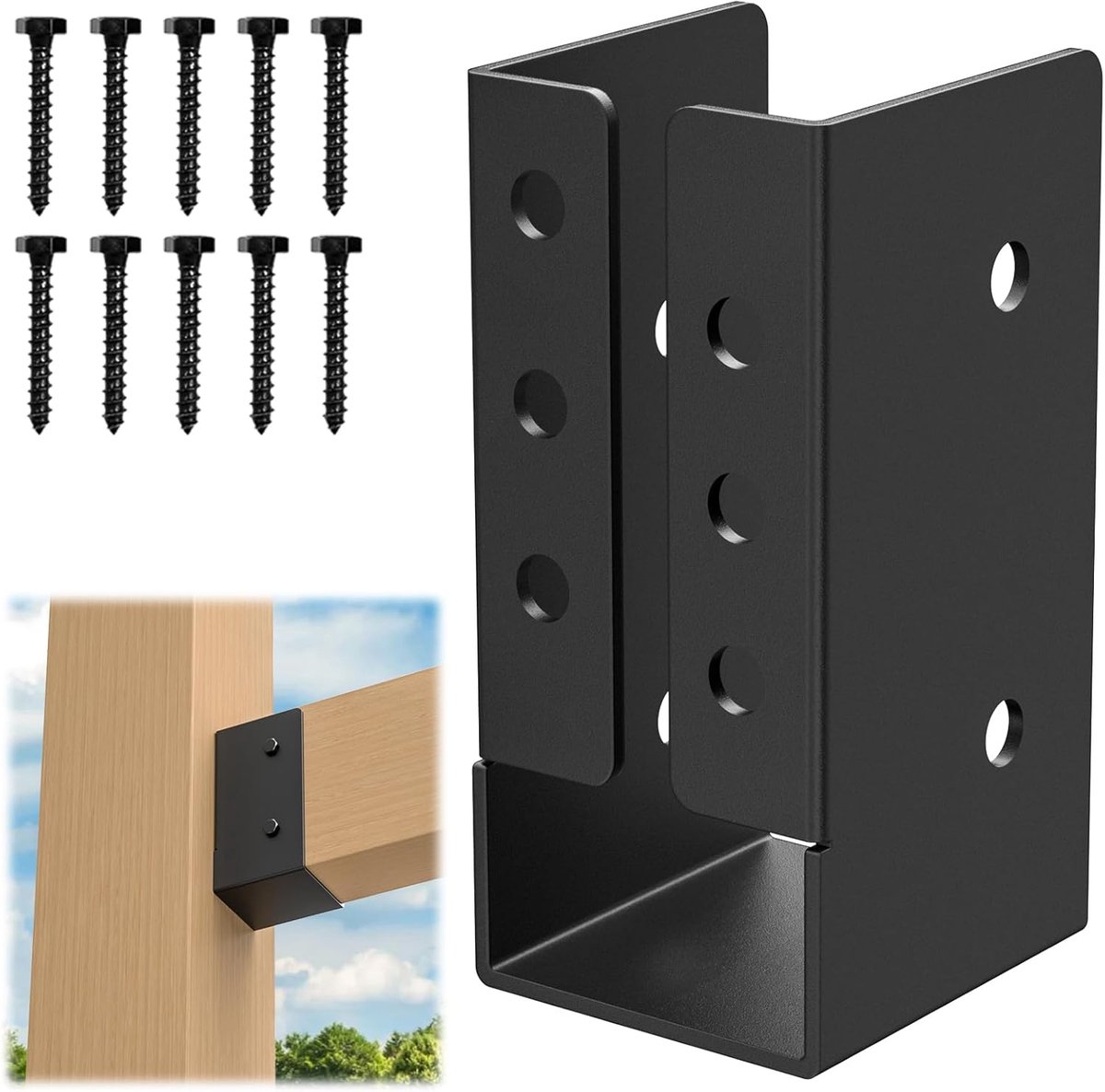 Verborgen balkdragers, 8 stuks 2"x4" buitenafwerking met verborgen flenzen, Q235B stalen gepoedercoate verborgen balkdragers voor 2"x4" balkschommel, 3,7"-zwart