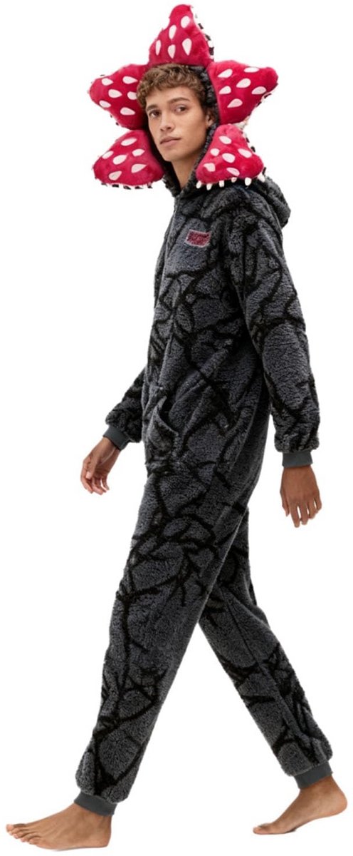 Kraftverdia Unisex 3D Demon Pyjama Lange Mouwen Een Stuk Pyjama Demogorgon Onesie Hooded Fleece Nachtkleding Winter Kerst Pyjama voor Womens Mens