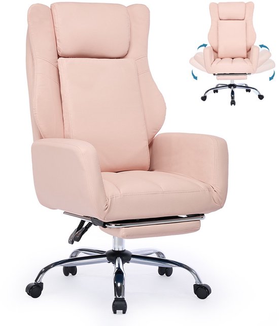 Ergonomische bureaustoel met voetensteun - met Inklapbare Voetensteun - Gamestoel Verstelbaar Rugleuning - Ergonomische Gaming Chair als Bureaustoel - roze - PU-Leer-Computerstoel Gaming-Voor Volwassenen en Jongeren