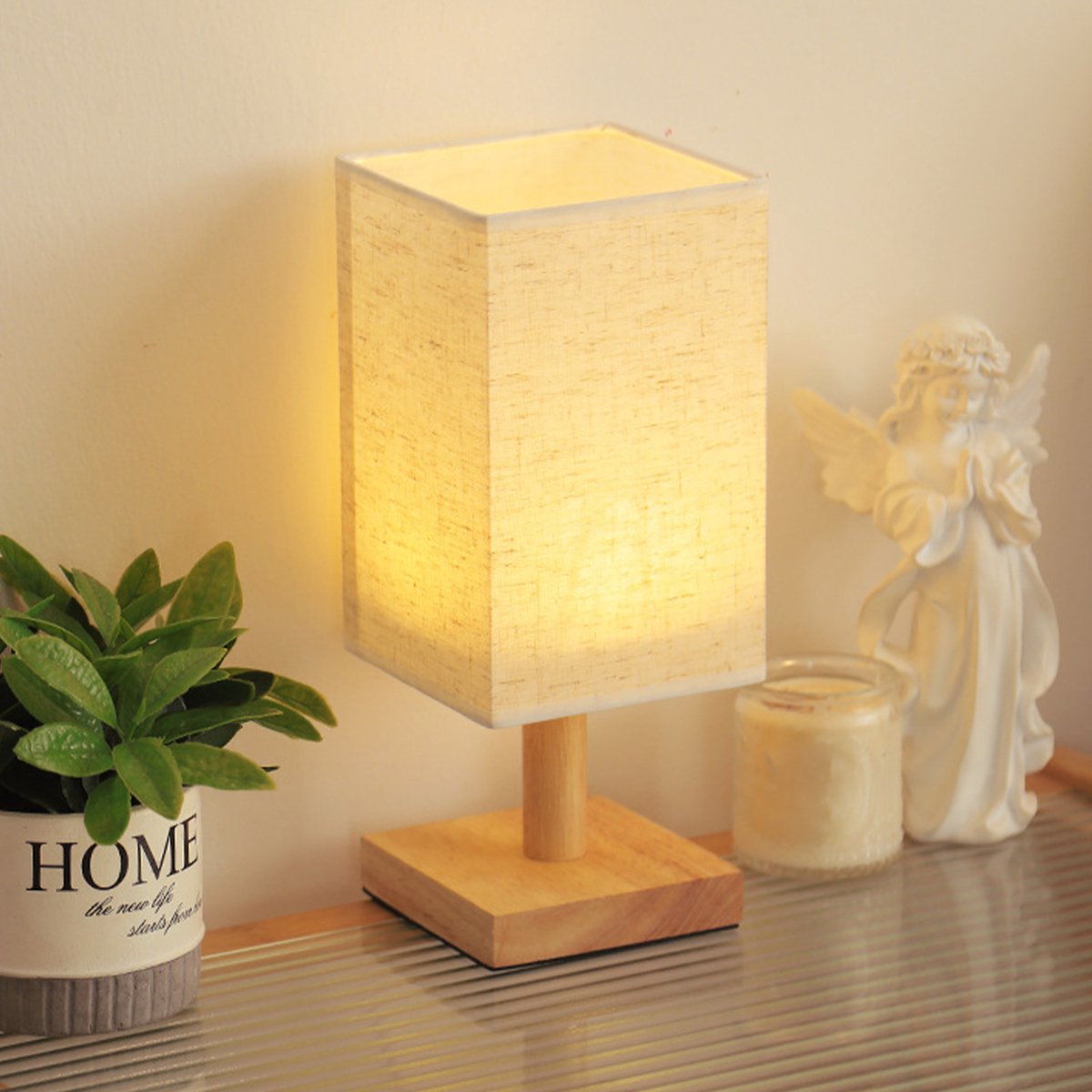 CHIWIN Bedlamp met Afstandsbediening - 3 Lichtstanden & Timer - Slaapkamerlamp met Stoffen Kap - Dimbare LED Nachttafel Lamp voor Slaapkamer en Woonkamer - Eenvoudige Installatie