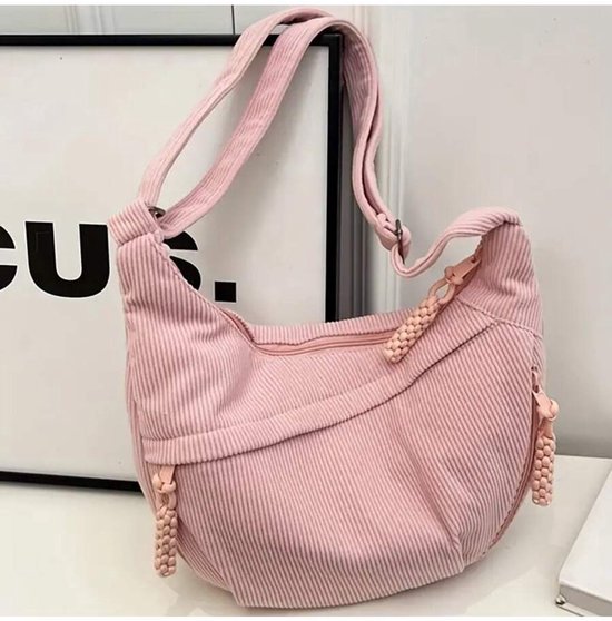Crossbody Bag Schoudertas voor dames - nylon schoudertas - stijlvolle halve maan - tas met verstelbare schouderriem - Roze