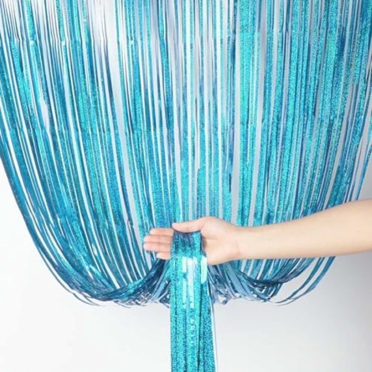 3 Stuks Glitter Gordijnen met Franjes - Lichtblauw