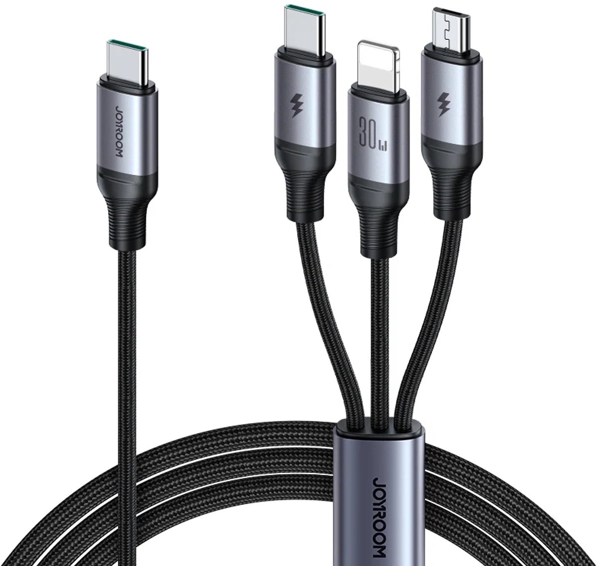 Oplaadkabel 3 in 1 - Snellader - Geschikt voor iPhone en Samsung - Oplader USB C Lightning Micro Kabel - 1.2m - Joyroom