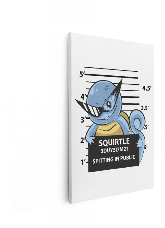 Artaza Canvas Schilderij Squirtle - 40x60 cm - Pokemon Mugshot Wanddecoratie - Muurdecoratie Jongenskamer - Decoratie Kinderkamer