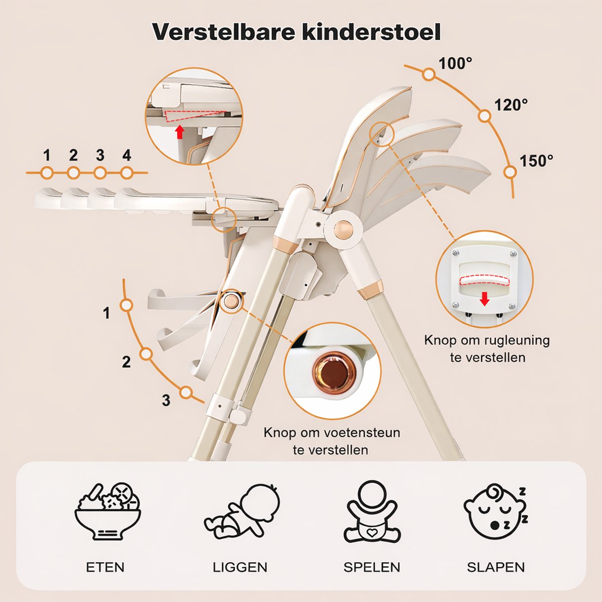 MAGICFOX Kinderstoel-baby/kind zitstoel voor Maaltijden- Opvouwbaar-Met blad- Voetsteun-Verstelbare hoogte – foto 6