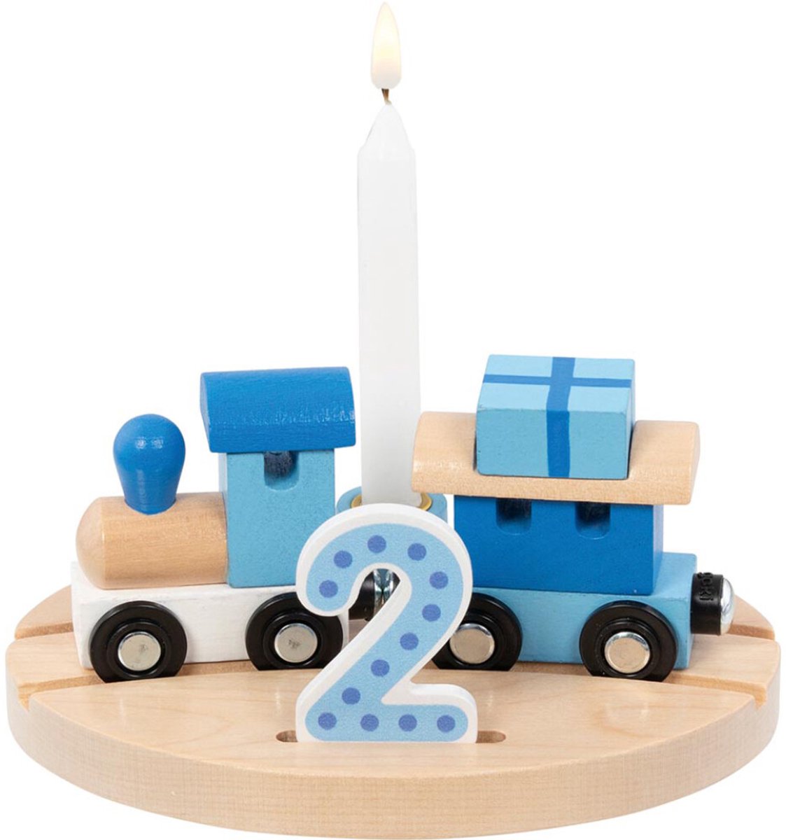 Happy Birthday Trein: OSLO 16x12x7cm, met verwisselbare cijfers 1-6, hout
