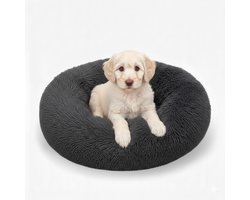 MeisterPets® Fluffy Hondenmand & Kattenmand Ø 80 cm – Antraciet – Ronde Donutmand van Zacht Pluche – Wasbaar – Antislip – Comfortabel Hondenbed voor Honden en Katten